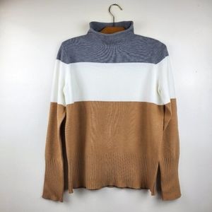 New Women's Mock Turtleneck Long Sleeves Gray White Camel Large Acrylic +